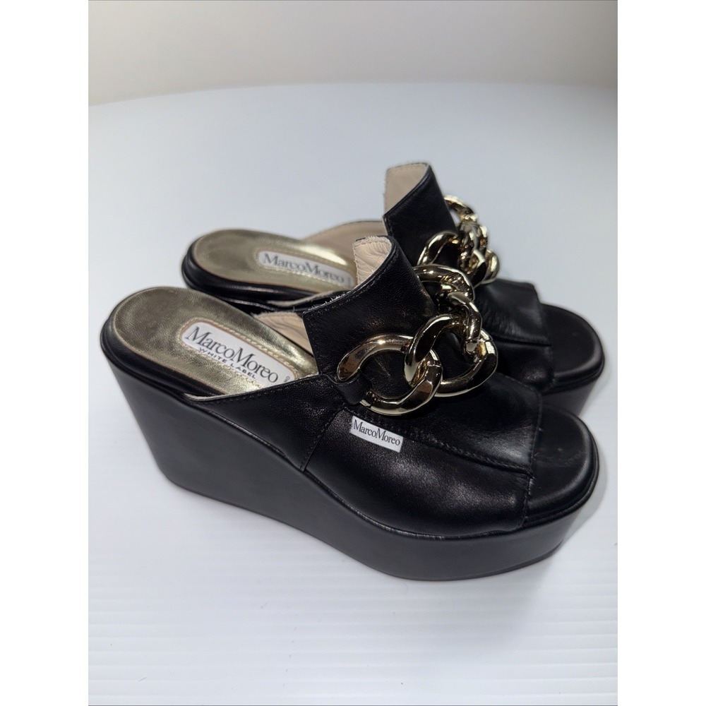 Marco Moreo Made in Italy Leather Platform Open Toe Sandals Black Chunky 35 US 5
